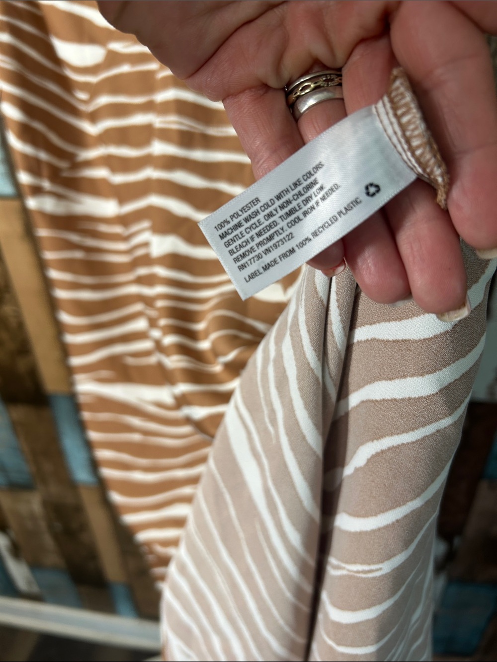 a new day Tan and White Zebra-Stripe V-Neck Summer Dress - Picture 8 of 9